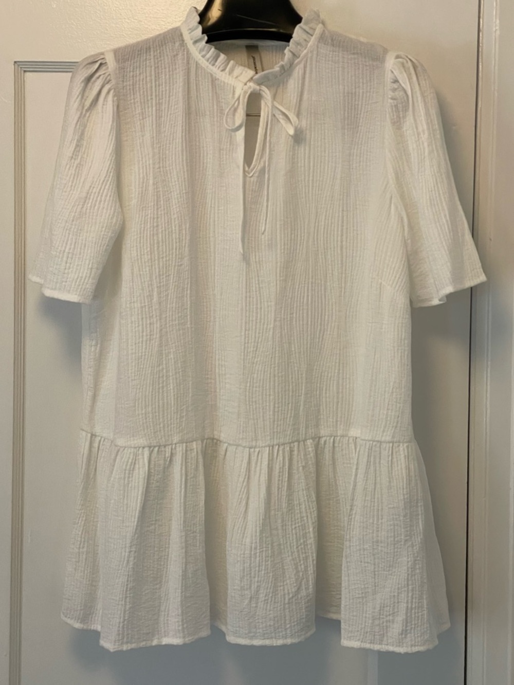 White Ruffle Neck Peplum Tunic Top